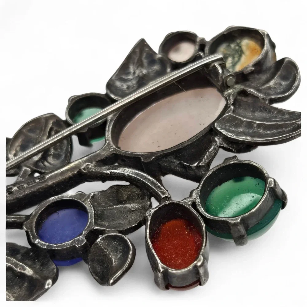 T.M. & Co. Flower Brooch Sterling Silver Multi Gemstone 1963 Vintage Hallmark